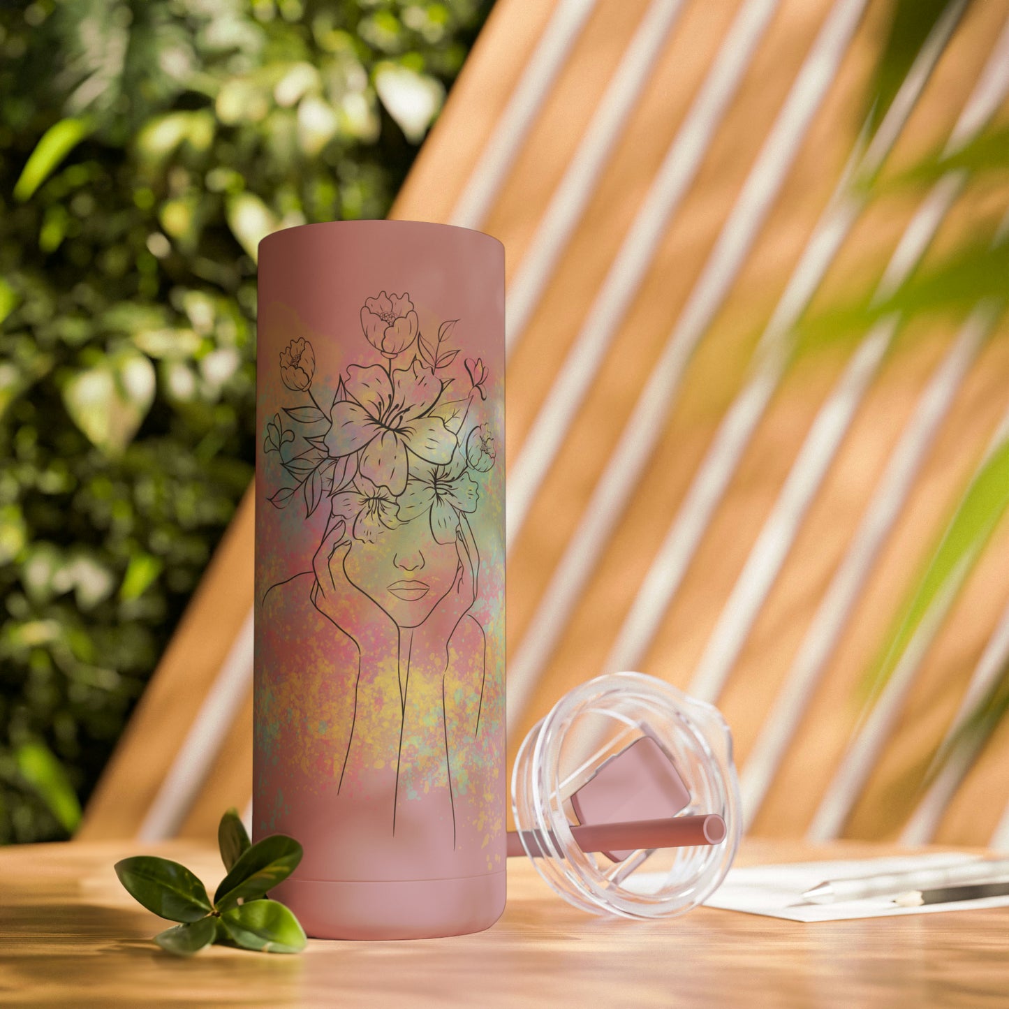 Maars Maker Skinny Matte Tumbler, 20oz, Flower design, Line Art