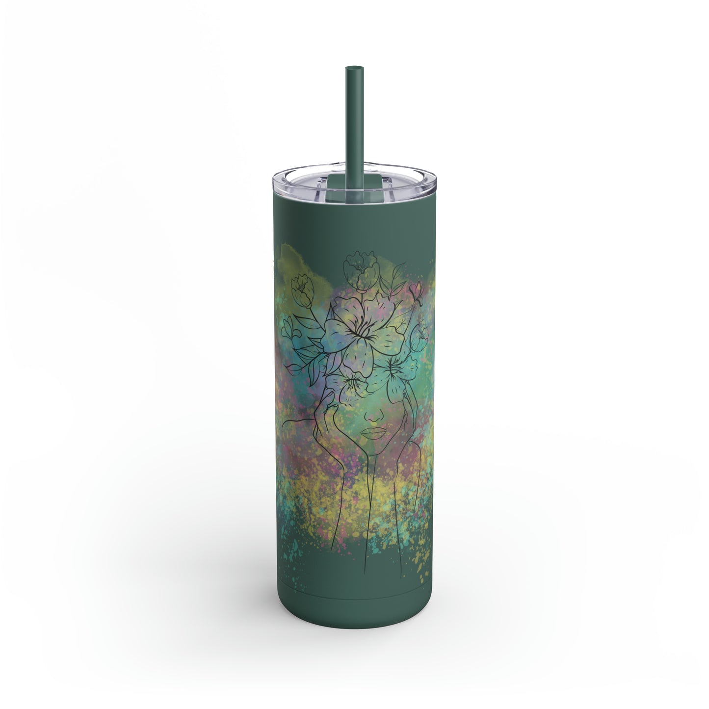 Maars Maker Skinny Matte Tumbler, 20oz, Flower design, Line Art