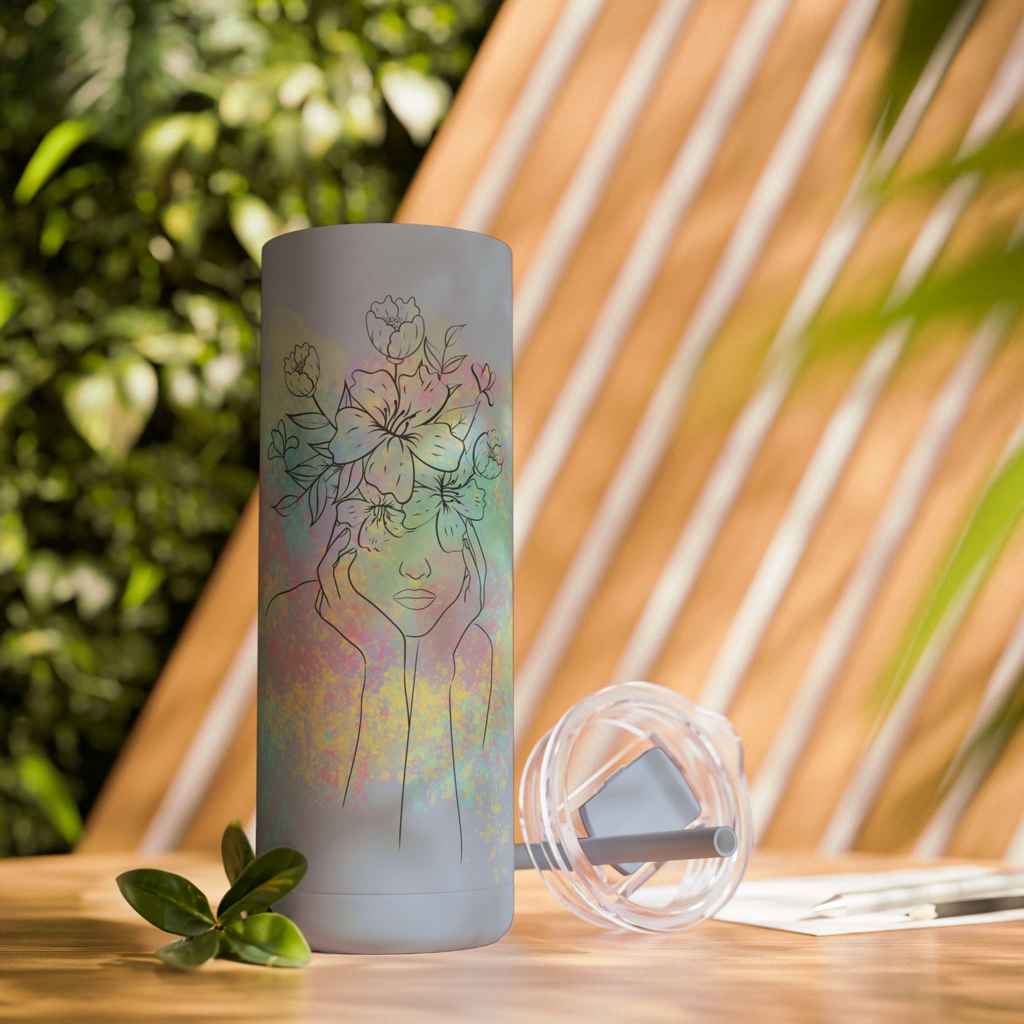 Maars Maker Skinny Matte Tumbler, 20oz, Flower design, Line Art