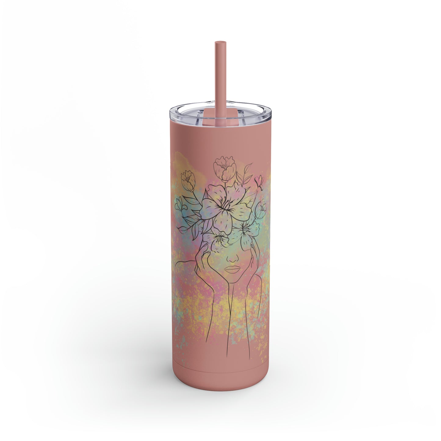 Maars Maker Skinny Matte Tumbler, 20oz, Flower design, Line Art