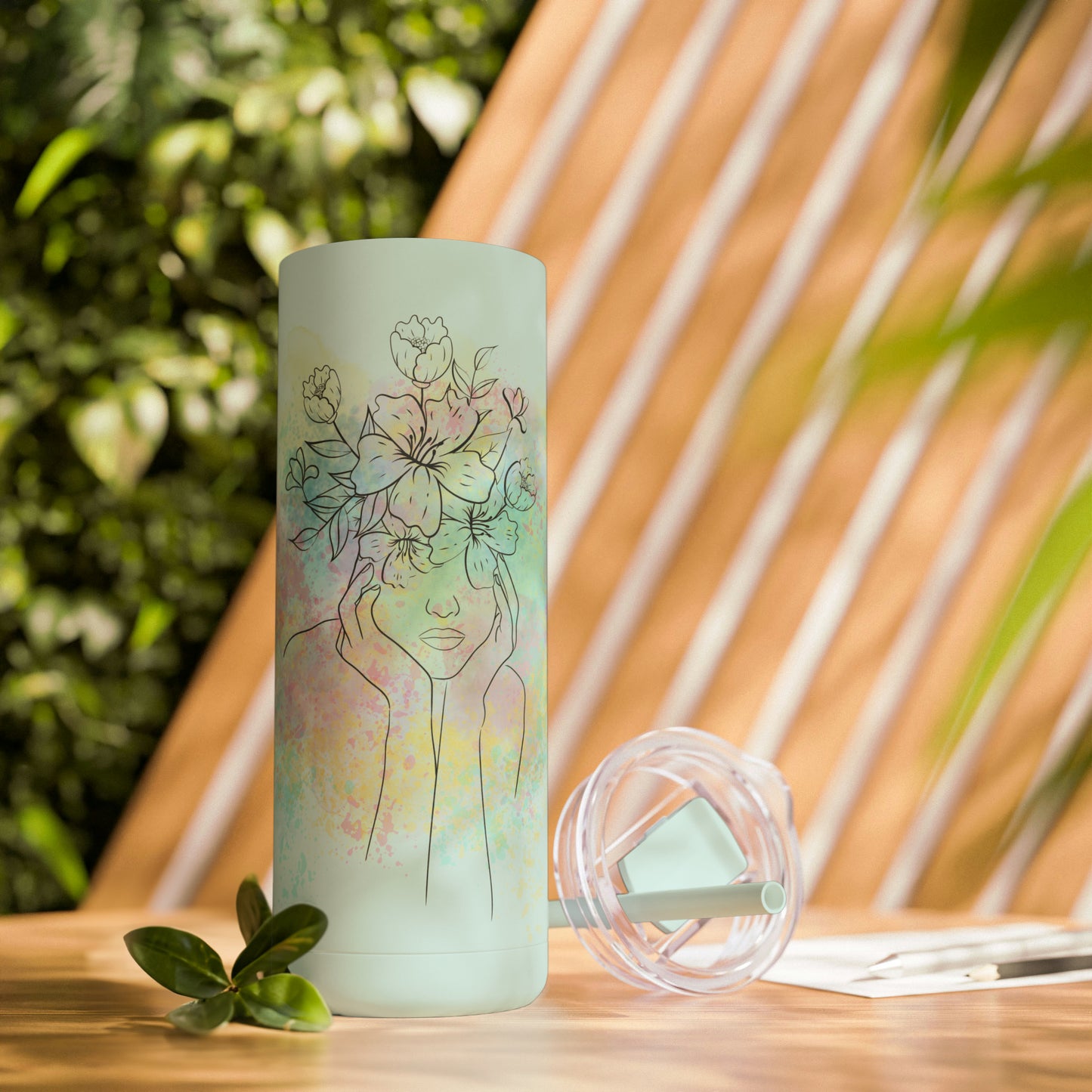 Maars Maker Skinny Matte Tumbler, 20oz, Flower design, Line Art