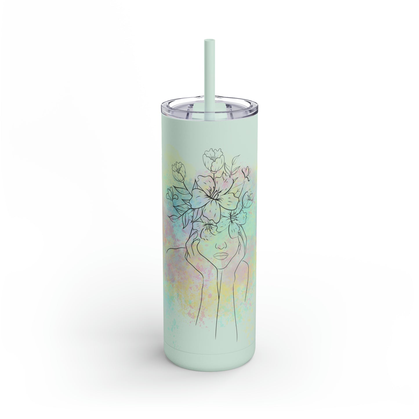 Maars Maker Skinny Matte Tumbler, 20oz, Flower design, Line Art