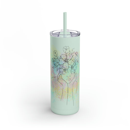 Maars Maker Skinny Matte Tumbler, 20oz, Flower design, Line Art