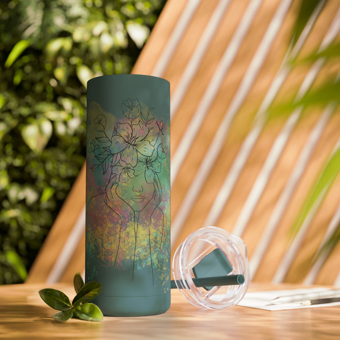 Maars Maker Skinny Matte Tumbler, 20oz, Flower design, Line Art