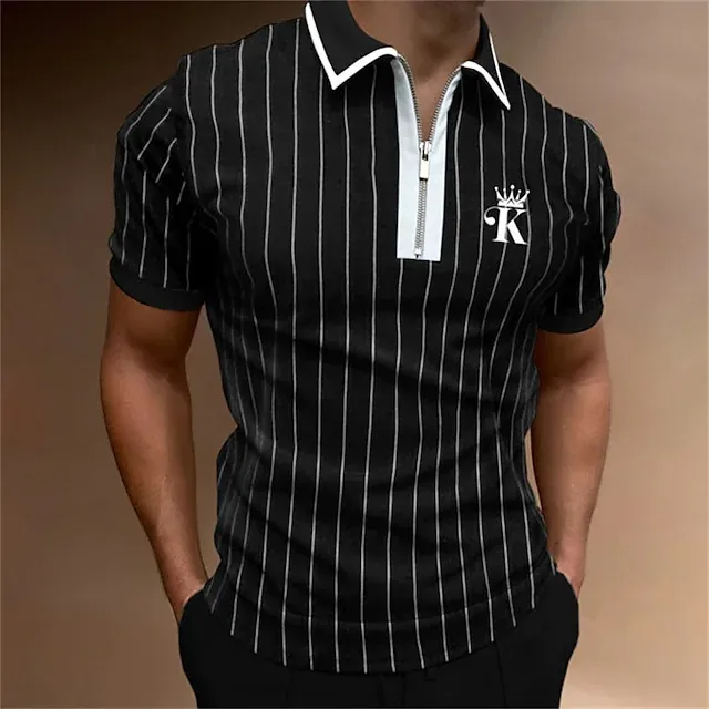 Stripe Short-Sleeved Polo Shirt