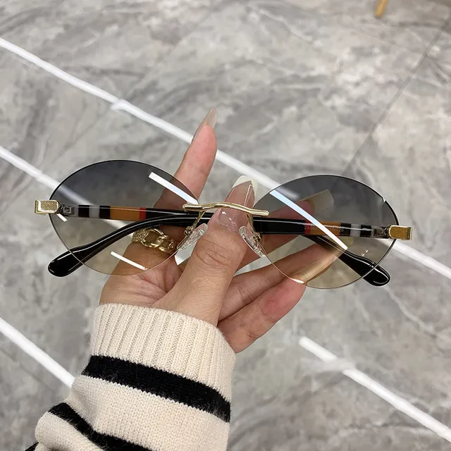 Vintage Oval Frame Rimless Sunglasses