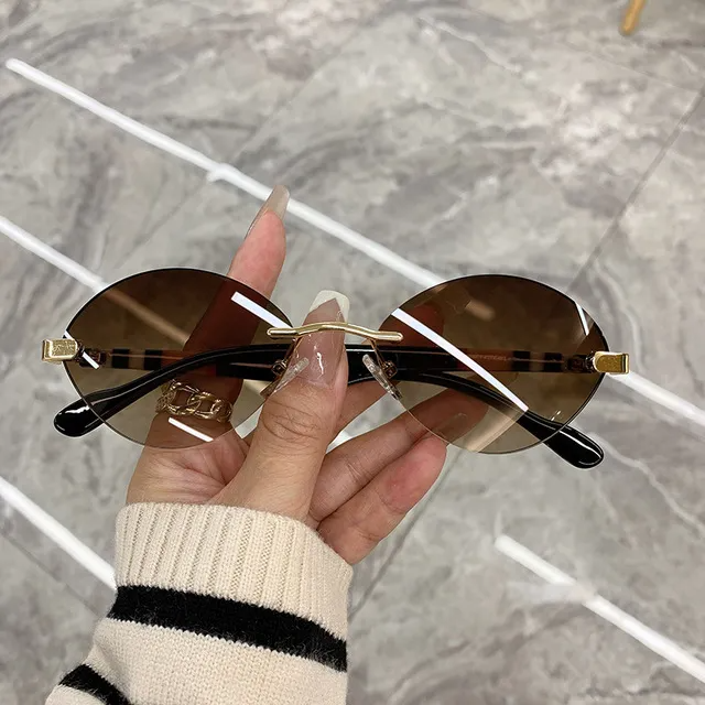 Vintage Oval Frame Rimless Sunglasses