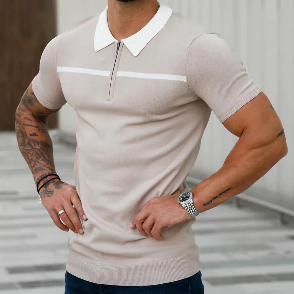 Versatile Solid Color Short Sleeve Lapel Zipper Shirt