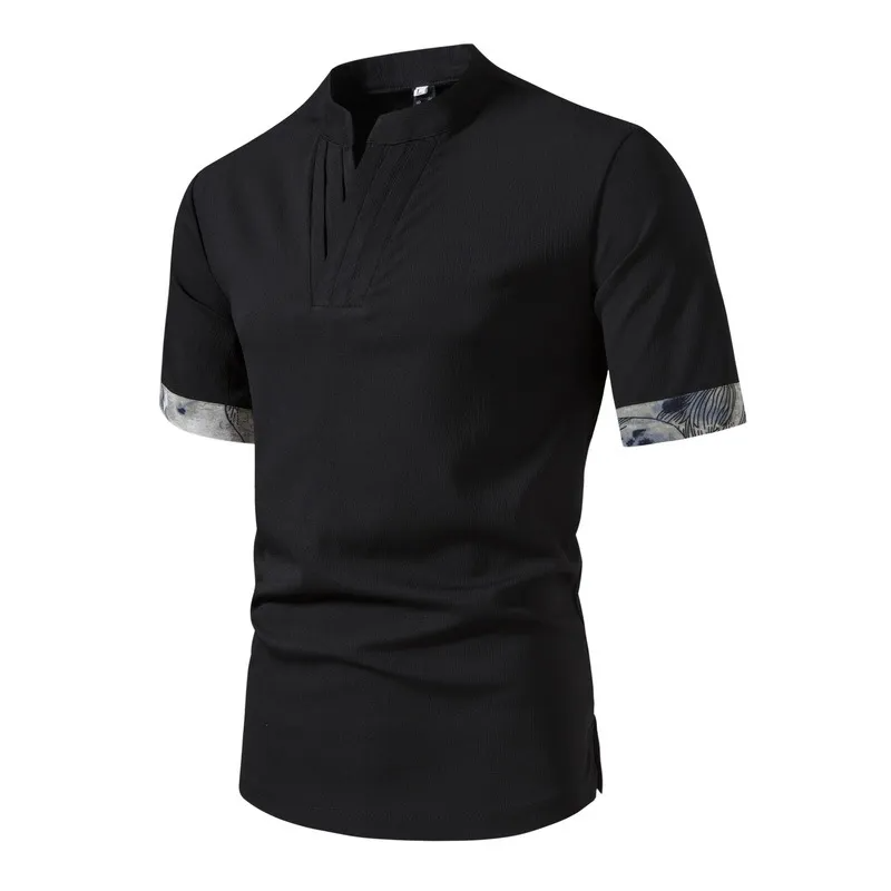 Short Sleeve Stand Collar Color Block Shirt