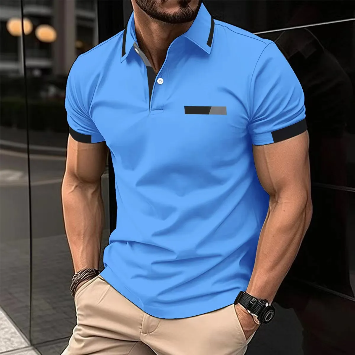 Versatile Solid Color Short Sleeve Lapel Polo Shirt