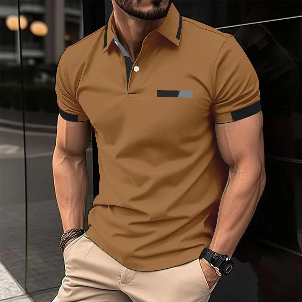 Versatile Solid Color Short Sleeve Lapel Polo Shirt