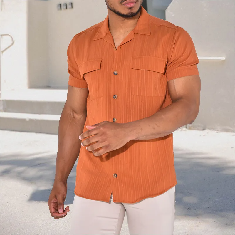 Solid Color Lapel Short Sleeve Loose Shirt