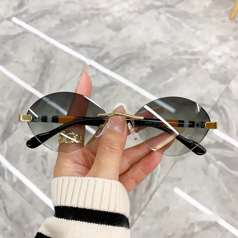 Vintage Oval Frame Rimless Sunglasses