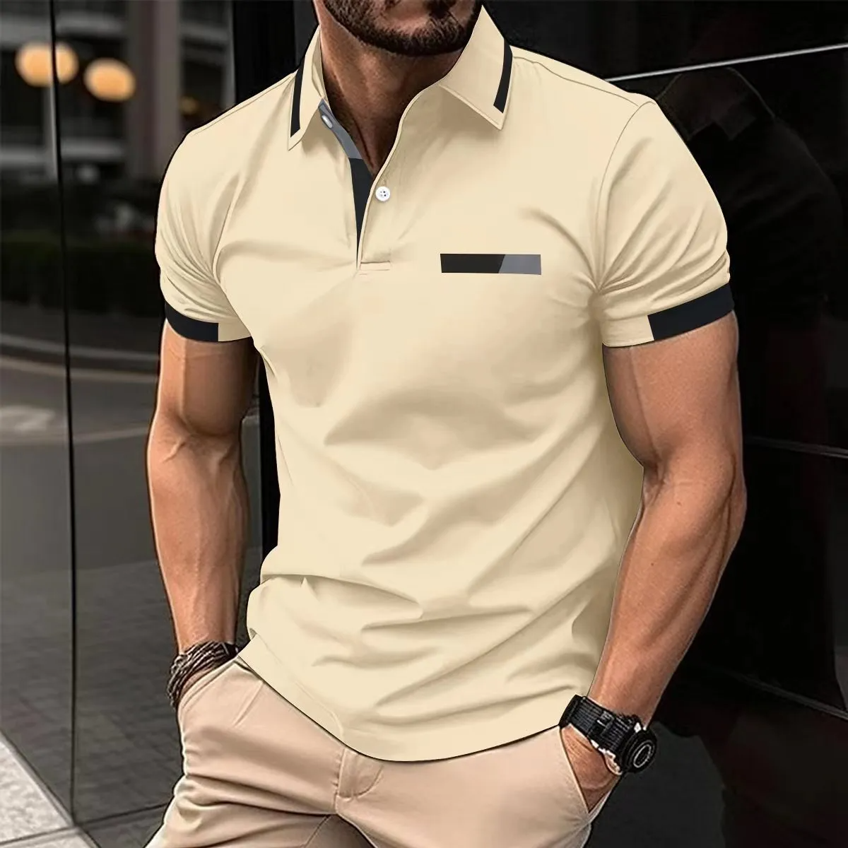 Versatile Solid Color Short Sleeve Lapel Polo Shirt