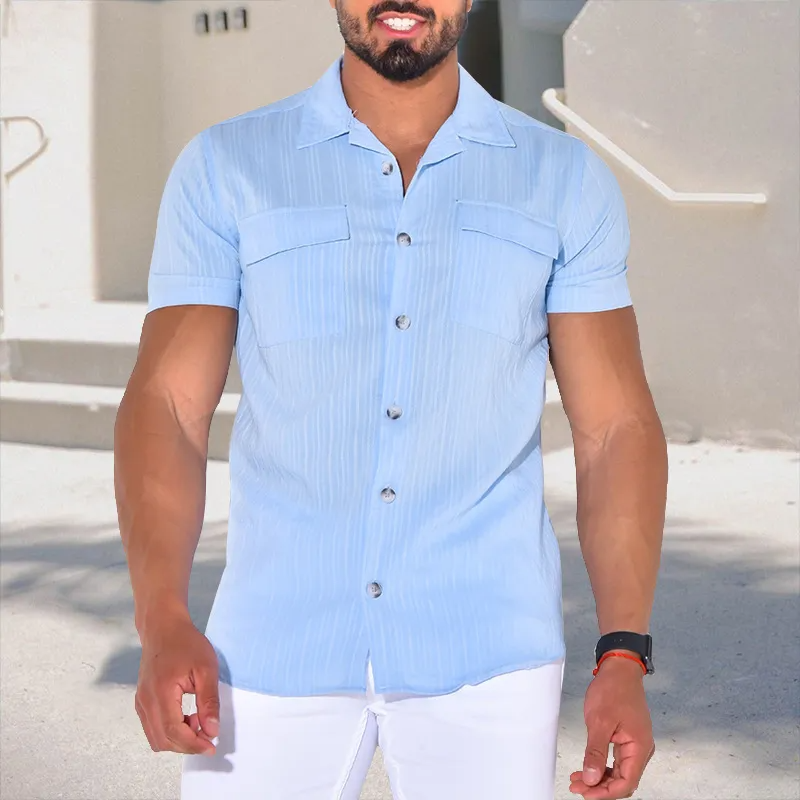 Solid Color Lapel Short Sleeve Loose Shirt