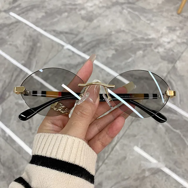 Vintage Oval Frame Rimless Sunglasses