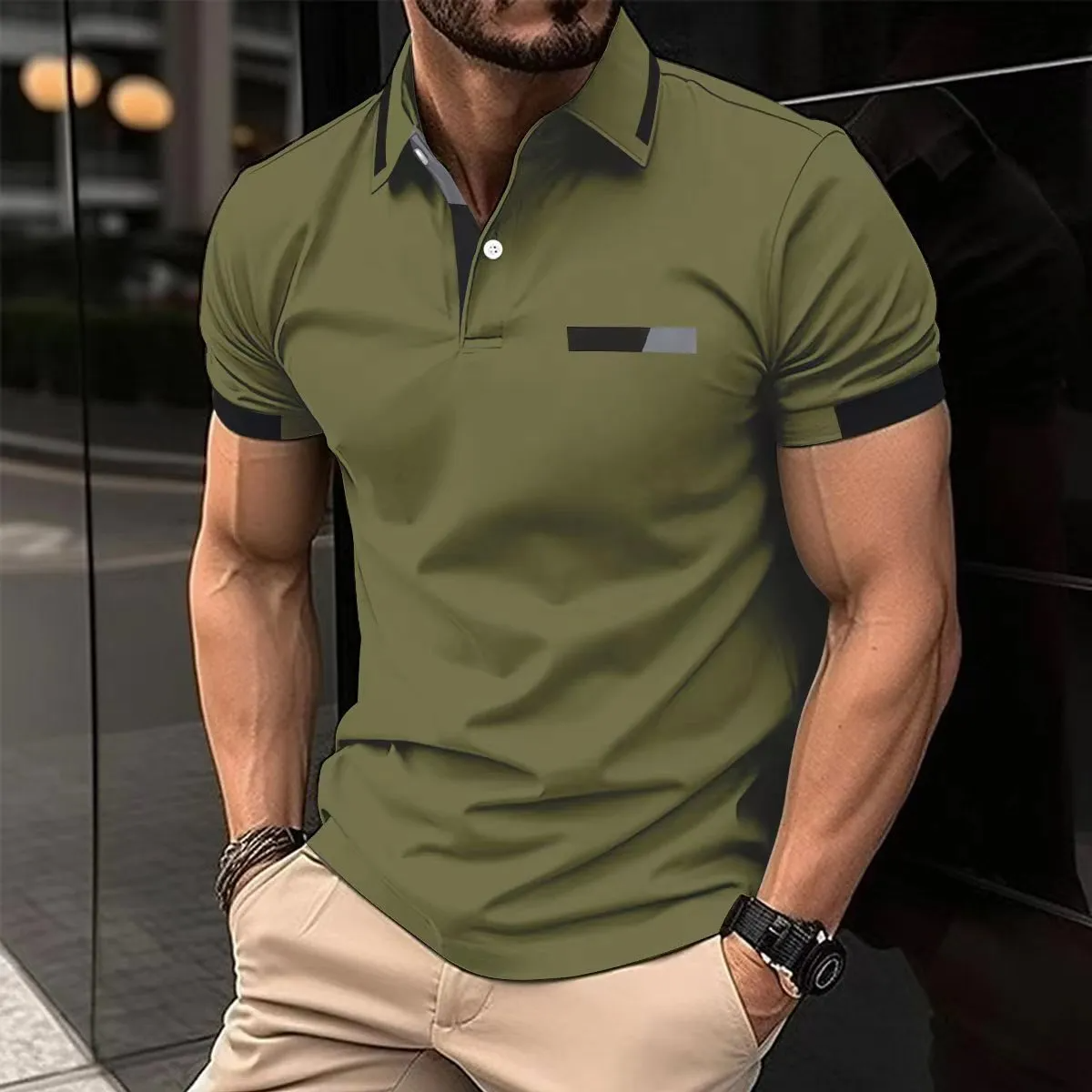 Versatile Solid Color Short Sleeve Lapel Polo Shirt