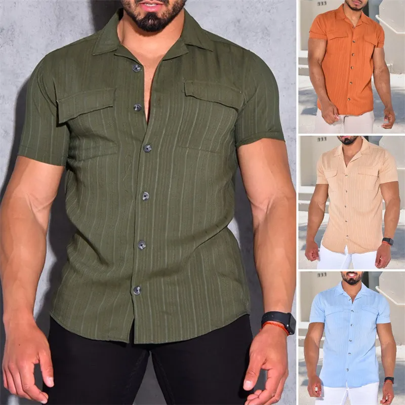 Solid Color Lapel Short Sleeve Loose Shirt