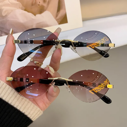 Vintage Oval Frame Rimless Sunglasses