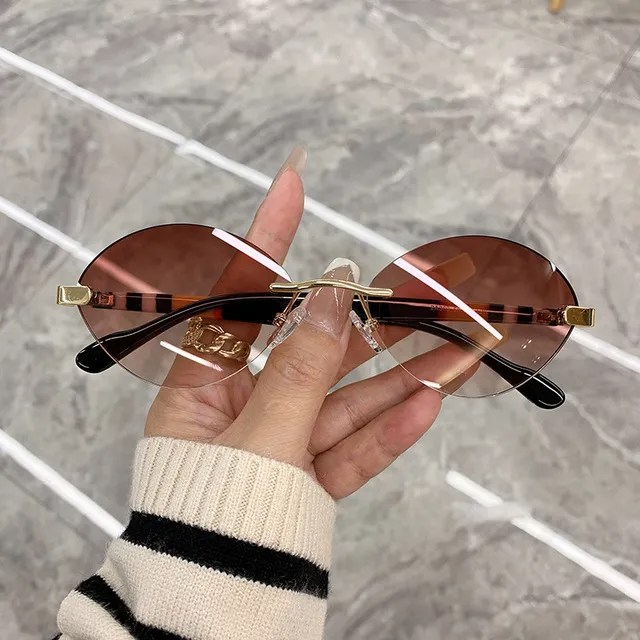 Vintage Oval Frame Rimless Sunglasses