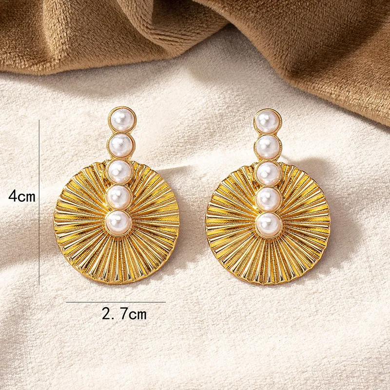 Vintage Geometric Round Pearl Earrings