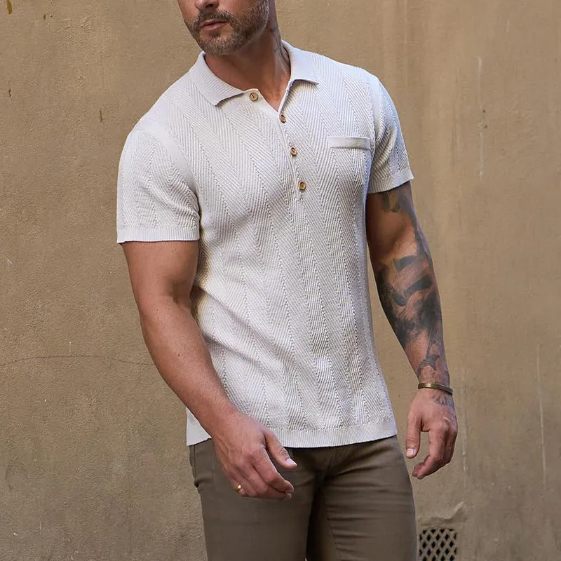 Solid Color Short Sleeve Lapel Polo Shirt