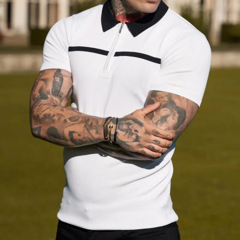 Versatile Solid Color Short Sleeve Lapel Zipper Shirt