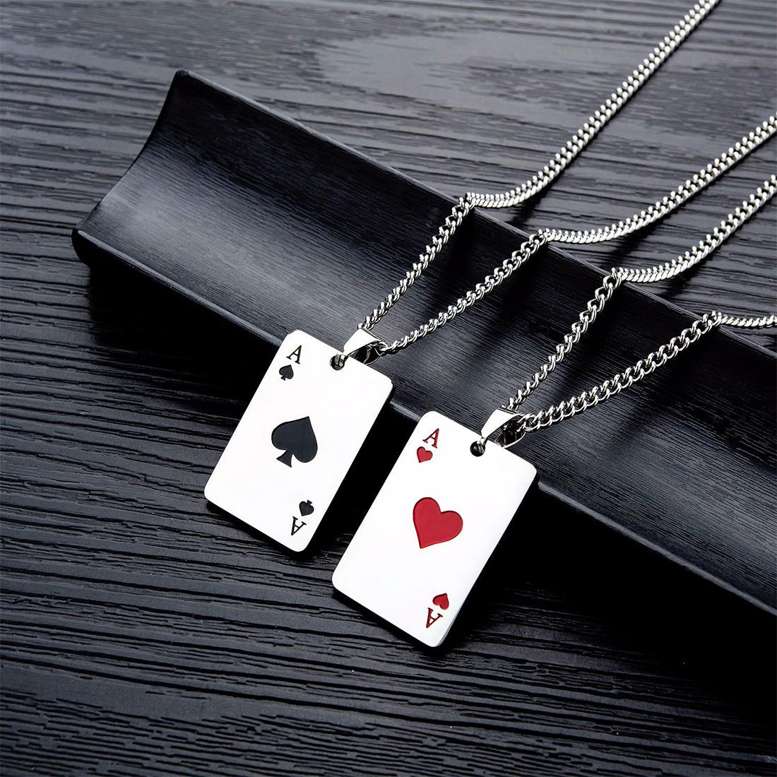 Red Heart , Black Ace of Spades Necklaces