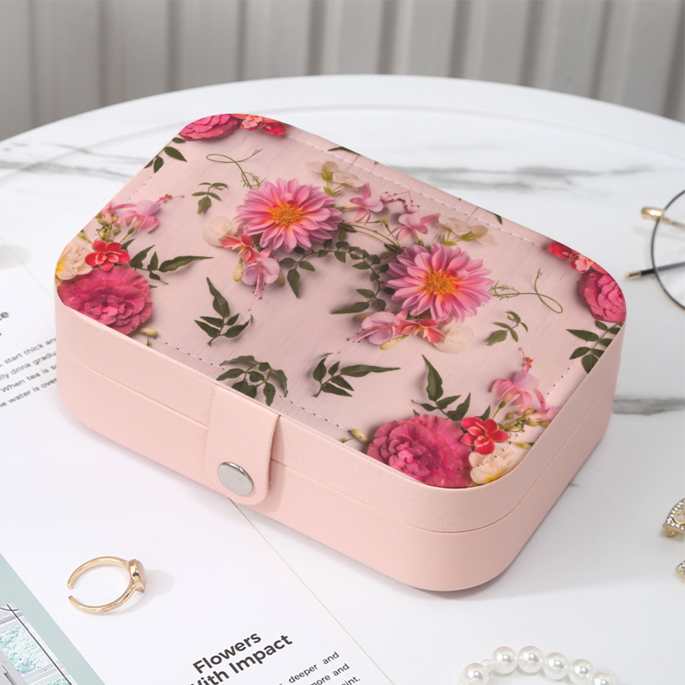 Pink PU Cuboid Jewelry Box